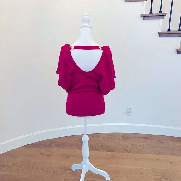 bebe Pink “Lipstick Diva” Butterfly Flutter Sleeve Sweater Tunic Top - Size S - Picture 2 of 4